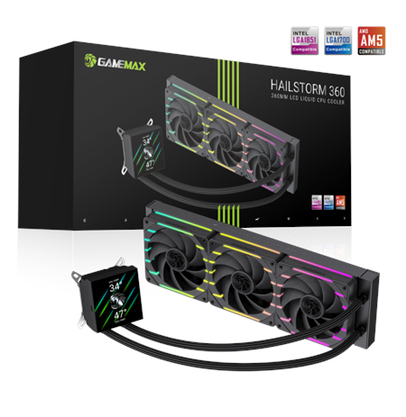 Gamemax CPU Liquid Cooler | HAILSTORM 360 LCD BK | Black