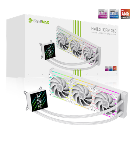 Gamemax CPU Liquid Cooler | HAILSTORM 360 LCD WH | White