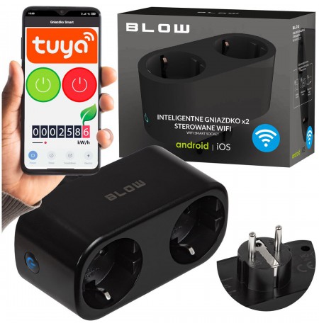 TUYA WiFi-controlled double smart socket, black
