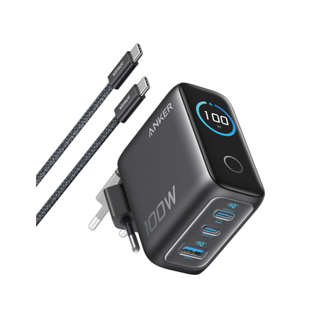 Anker Charger (100W, 3 Ports, Smart Display) with USB-C Cable