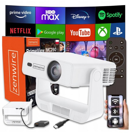 Projector Android 14 WiFi 360 Full HD 4K do Telefonu Zenwire IMC260