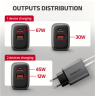 AXAGON ACU-PQ67 GaN Wall charger 67W, 2x port (USB-A + USB-C) PD3.0/PPS/QC4+/SFC 2.0/Apple, Black