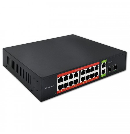 Qoltec switch SWITCH Gigabit Ethernet PoE | 16x RJ45 | 2x RJ45 Uplink | 2x SFP | 1000Mb/s