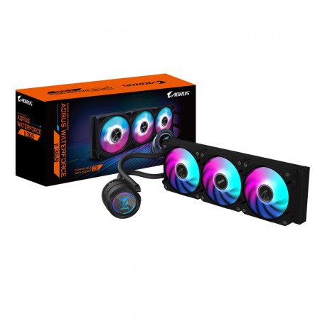 GIGABYTE AORUS WATERFORCE II 360 AIO Liquid CPU Cooler - 3x120mm ARGB Fans, slide-in interlocking mechanism, DAISY-CHAIN, Intel 