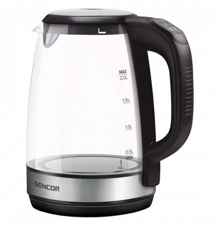 Sencor SWK 2090BK electric kettle 2 L 2200 W Black, Stainless steel, Transparent