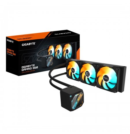 GIGABYTE GAMING 360 Liquid CPU Cooler- 3x120mm ARGB Fans, slide-in interlocking mechanism, DAISY-CHAIN, Intel LGA 1851 and AMD