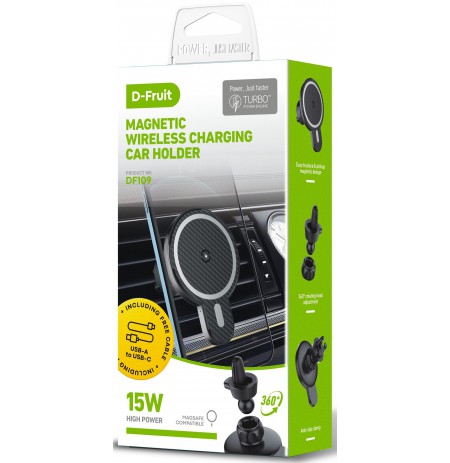 D-Fruit phone car mount + wireless charger Magnetic 15W (DF109)