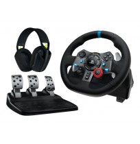 Logitech G29 Driving Force Žaidimų vairas ir pedalai + G435 Ausinės, skirta PC, PS3, PS4, PS5, Juoda
