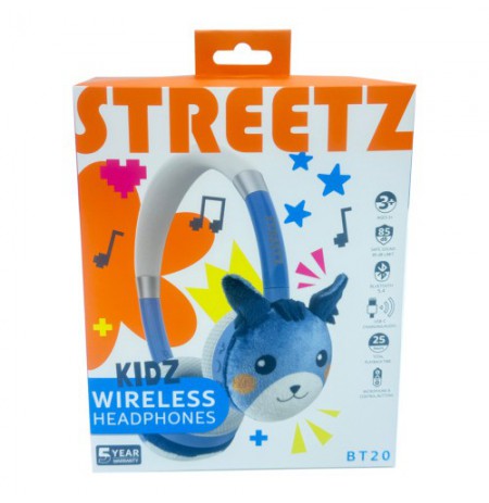 Vaikiškos „Bluetooth“ ausinės STREETZ pliušinės, mikrofonas, mėlynos BT20-BLU / 6612134