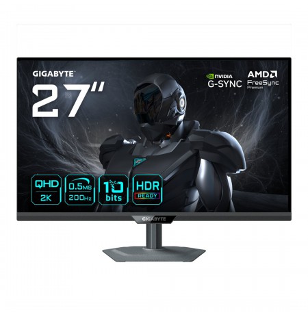 GIGABYTE G27Q20 27” QHD Gaming Monitor - 2560 x 1440, 200Hz, 0.5ms, 350 cd/m², G-Sync Compatible, FreeSync Premium, HDR10, HD