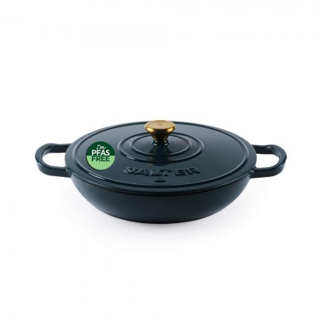 Salter BW13772GR Chester 2.8L Shallow Cast Iron Casserole Pot 30 cm, Green
