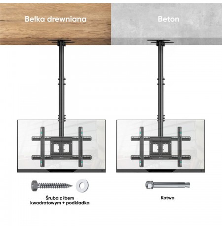 ONKRON Ceiling mount for TV 32"-80" max 68 kg, tilt-swivel, black