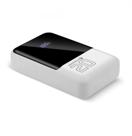 Powerbank 20 000mAh, 2x USB, 1x USB-C 22,5W, QC4+, LCD screen, white