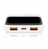 Powerbank 10 000mAh, 2x USB, 1x USB-C 22,5W, QC4+, LCD screen, white