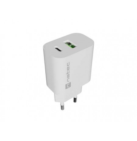 WALL CHARGER NATEC RIBERA 1X USB-A + 1X USB-C 20W WHITE