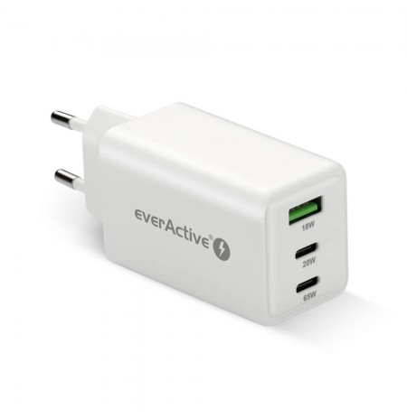 Charger GaN 1 x USB, 2 x USB-C Quick Charge 4+ 65W white