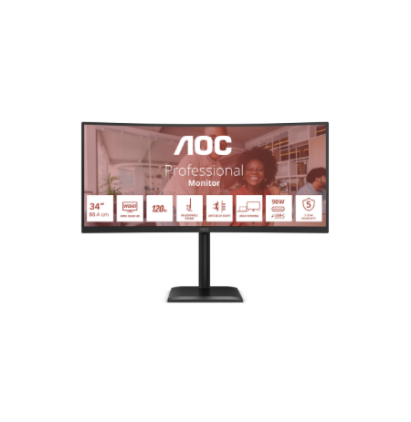 AOC CU34E4CV | 34 " | VA | 21:9 | 120 Hz | 4 ms | 3440 x 1440 pixels | HDMI ports quantity 2 | Black