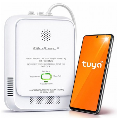 Qoltec 52651 Natural Gas Leak Sensor | CH4 detector | NG | Tuya | Wi-Fi | 85dB alarm | LED