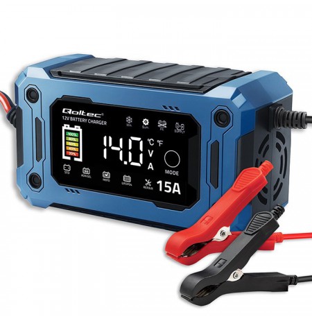 Qoltec 52496 Charger 12V 15A | Rectifier with repair function and maintaining power supply during battery replacement | for AGM