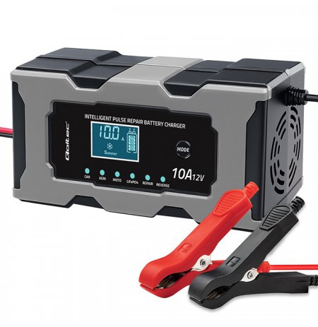 Qoltec 52493 Charger 12V 10A | Rectifier with repair function for AGM GEL LiFePO4 battery | LCD