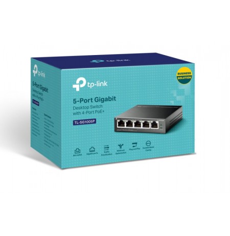 TP-Link TL-SG1005P 5-Port Gigabit Desktop Šakotuvas su 4-Port PoE+