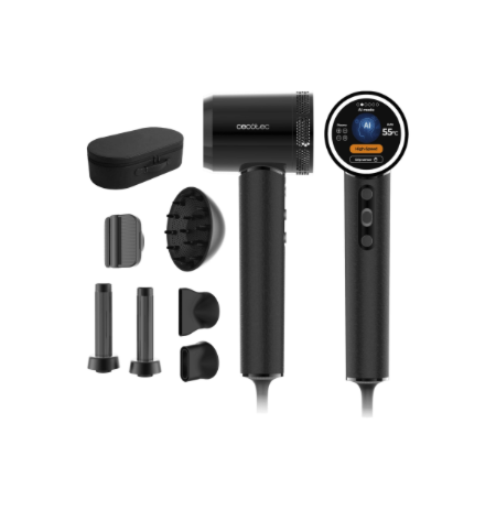 Cecotec Hair Dryer | DryGlam Waves i-Sensor Pro | 1600 W | Number of temperature settings 4 | Ionic function | Black | Diffuser 