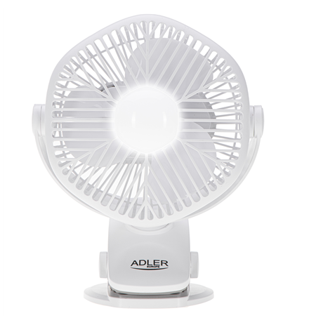 Adler Rechargeable fan with clip | AD 7335 | Table Fan | 6 W | Diameter 12.7 cm | Number of speeds 3 | Oscillation | White
