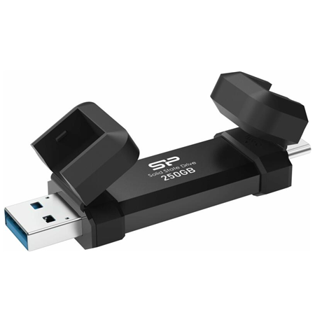 Silicon Power Portable External SSD | DS72 | 250 GB | USB Type-A and USB Type-C 3.2 Gen 2 | Black