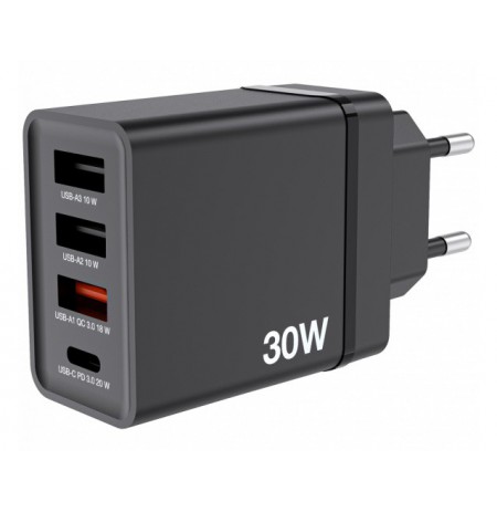 Verbatim 49700 USB Įkroviklis 30W 4-Port USB-A, USB-C, EU Plug, Juoda