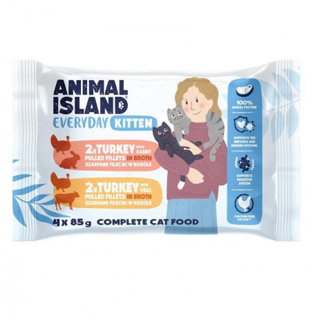 ANIMAL ISLAND Kitten turkey/rabbit/veal 4x85g