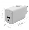 Qoltec 51825 GaN 45W charger| 5-20V | 1.5-3A | 1 x USB-C PD | 1x USB QC 3.0 | White