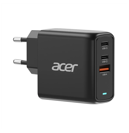Acer 67W PD GaN Charger, 2 x USB C and 1 x USB A, EU Plug, 100W USB C cable, Retail Pack