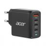 Acer 100W PD GaN Charger, 3 x USB C and 1 x USB A, EU Plug, 100W USB-C cable, Black, Retail Pack