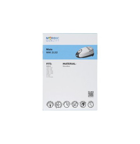 Dulkių maišeliai NORDIC QUALITY MMI2132 Miele 5vnt+2 filtrai / NQ-366-P / 358128