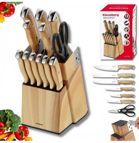 KLAUSBERG KITCHEN KNIVES SET 13 PIECES WITH SHARPENER AND STAND STAINLESS STEEL