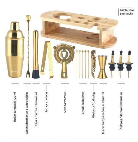 KLAUSBERG BARTENDER SET GOLD 16 PIECES, STEEL