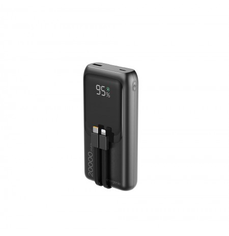 Gembird PB20-PD20-LCD-01 Fast charging power bank with integrated cables, 20W, 20000 mAh, black