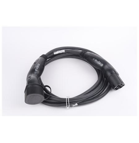 Evaka EV Charging Cable Type 2-Type 2, 22 kW, 32 A, 5 x 6 mm2, 1 x 0.5 mm2, 7 m | ITGAM3872 | Black