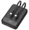 Išorinė baterija DELTACO, 10 000 mAh, 2 integruoti USB-C laidai, PD 20 W, juodas / PB-CC100 / 1903845