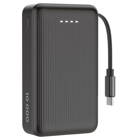 Išorinė baterija DELTACO, 10 000 mAh, ištraukiamas laidas 90 cm, PD 20 W, juoda / PB-CC102 / 1903847