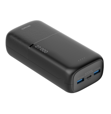 Išorinė baterija DELTACO, 27 000 mAh su greituoju įkrovimu ir 3 jungtimis, 2x USB-A 22.5W, 1x USB-C PD 20W, juoda / PB-C1011 