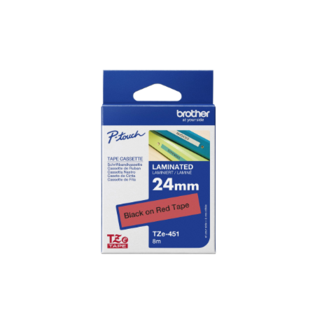 Brother | TZe-451 Laminated Tape | Black On Red | TZe | 8 m | 2.4 cm