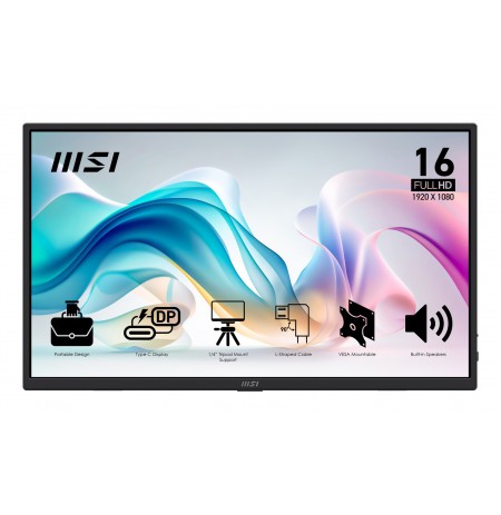 MSI PRO MP165DE E6 portable TV/monitor Portable monitor Black 39.6 cm (15.6") LED 1920 x 1080 pixels