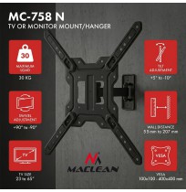 Maclean TV or Monitor Mount / Bracket, max. 23–65", max. load 30 kg, universal, max. VESA 400x400, MC-758 N