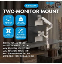Ergo Office Mount/Hanger for 2 Monitors, Gas Spring, 17"-32", 1-10 kg, Matte White, ER-692 W