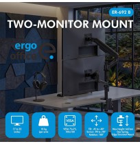 Ergo Office Mount / Holder for 2 Monitors, Gas Spring, 17"-32", 1-10 kg, Matte Black, ER-692 B