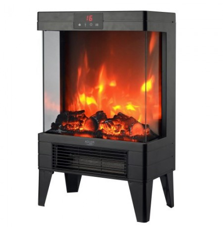 Electric fireplace LED with remote | 3D flame effect | 2 heating levels 1000W/2000W | Thermostat Adler