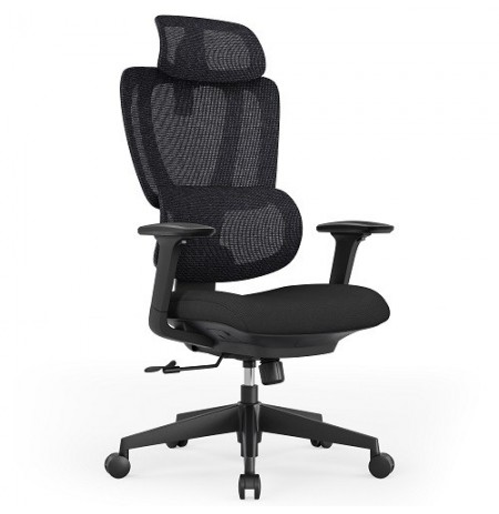 Reguliuojama ergonominė biuro kėdė su galvos ir juosmens atramomis, juoda