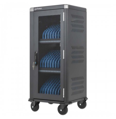 Manhattan iPad to 13", MacBook Air to 13" & Chromebook 14" 30-bay Charging Trolley/Cart via USB-C (30W), Also other