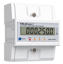 Qoltec 50980 Three-phase electronic meter with reset | DIN rail energy consumption meter | 400V | 100A | LCD | LED | 4P